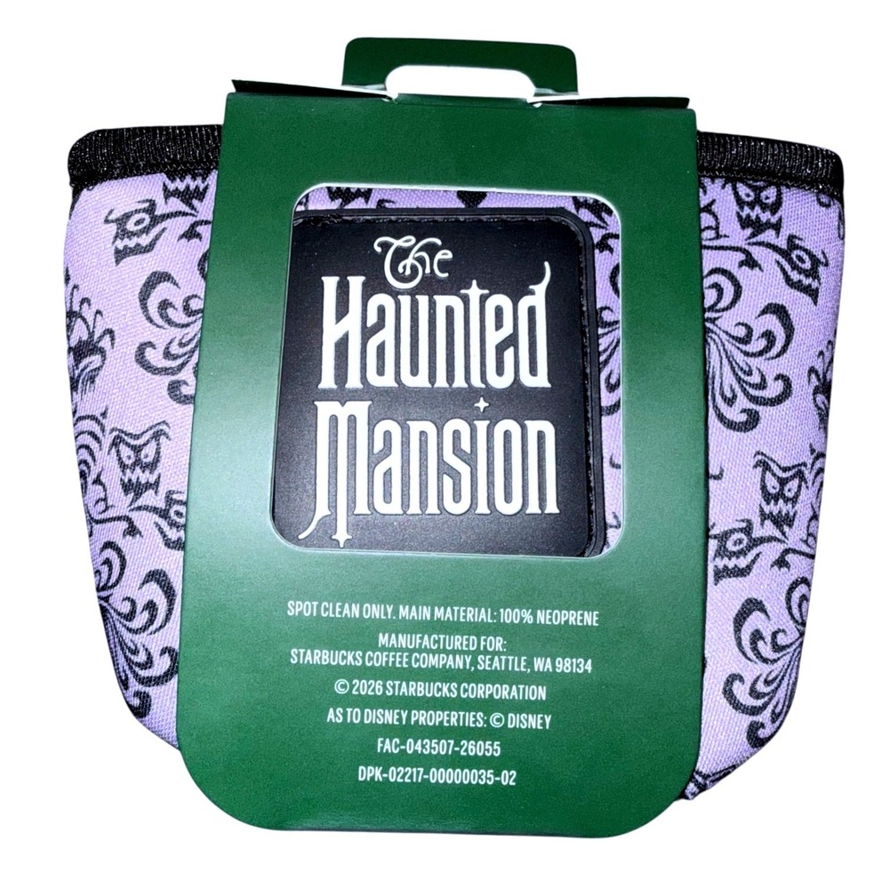 Starbucks 2026 Disney Parks Haunted Mansion Fabric Cup Sleeve Halloween Purple